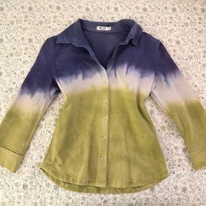 Button up quarter sleeve ombré top